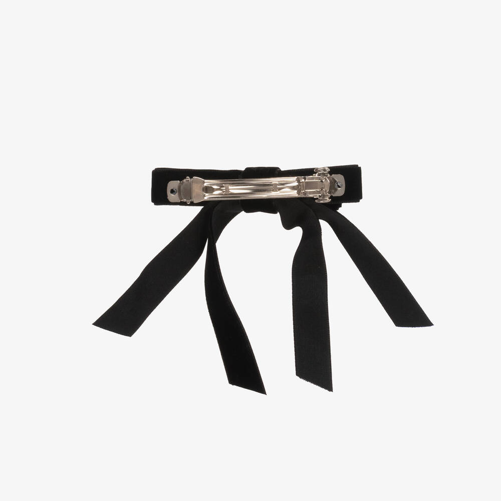Milledeux-Girls Black Velvet Bow Hair Clip (10cm) | Childrensalon