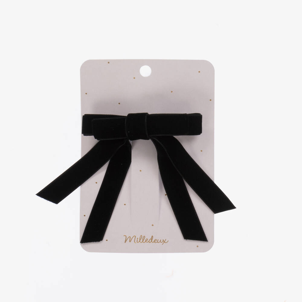 Milledeux-Girls Black Velvet Bow Hair Clip (10cm) | Childrensalon