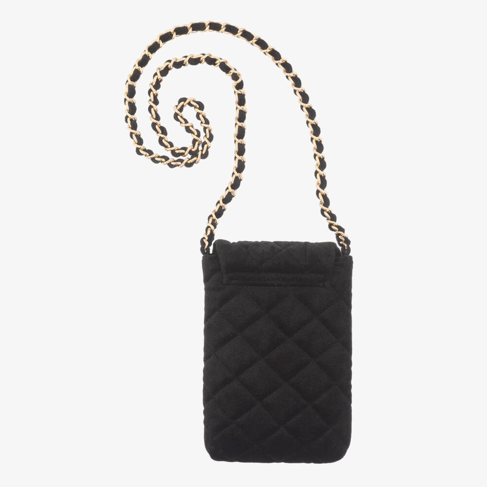 Milledeuх-Сумка для телефона черная бархатная стеганая для девочек (17см) | Childrensalon