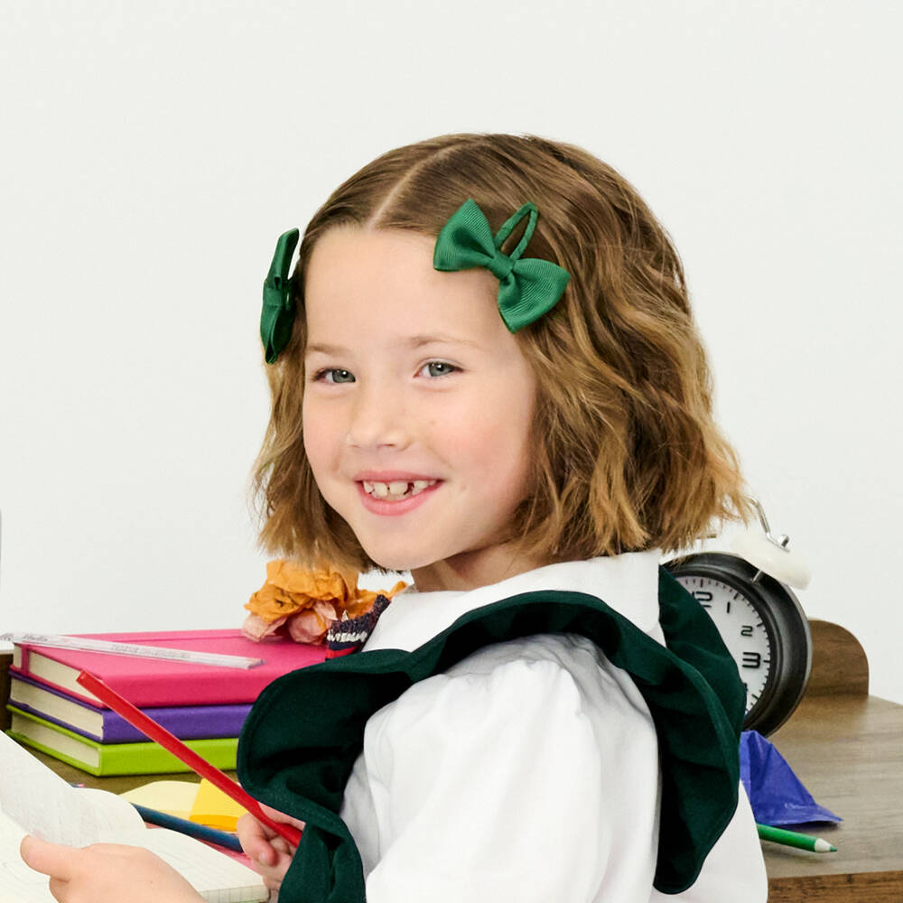 Milledeux-Girls Green Bow Hair Clips (2 Pack) | Childrensalon