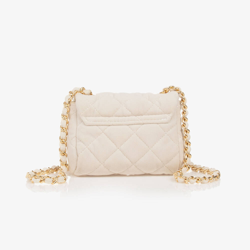 Milledeux-Girls Ivory Velvet Shoulder Bag (12cm) | Childrensalon