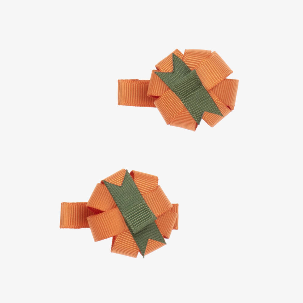 Milledeux-Girls Orange Pumpkin Hair Clips (2 pack) | Childrensalon