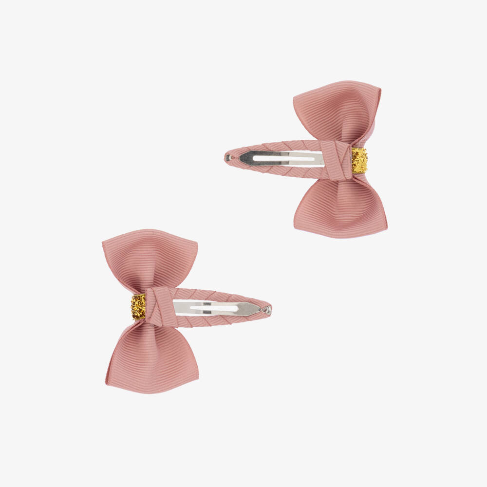 Milledeux-Girls Pink & Gold Bow Hair Clip (2 Pack) | Childrensalon