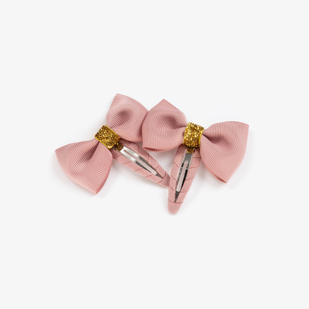 Milledeux-Girls Pink & Gold Bow Hair Clip (2 Pack) | Childrensalon