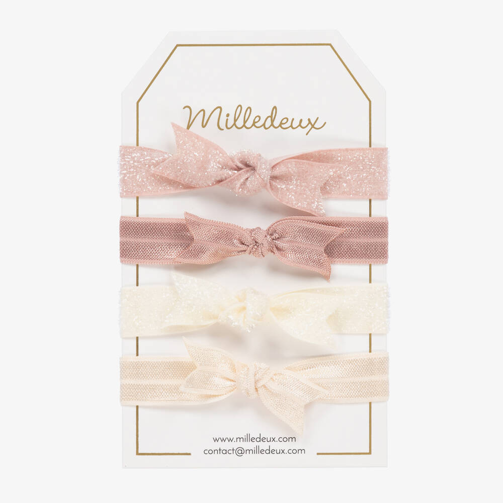Milledeuх-Girls Pink & Ivory Hair Elastics (4 Pack) | Childrensalon