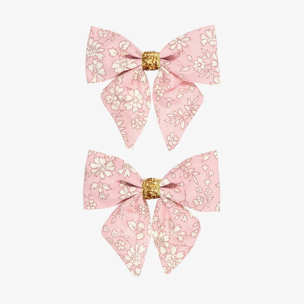 Milledeux-Girls Pink Liberty Fabric Bows (7cm) | Childrensalon