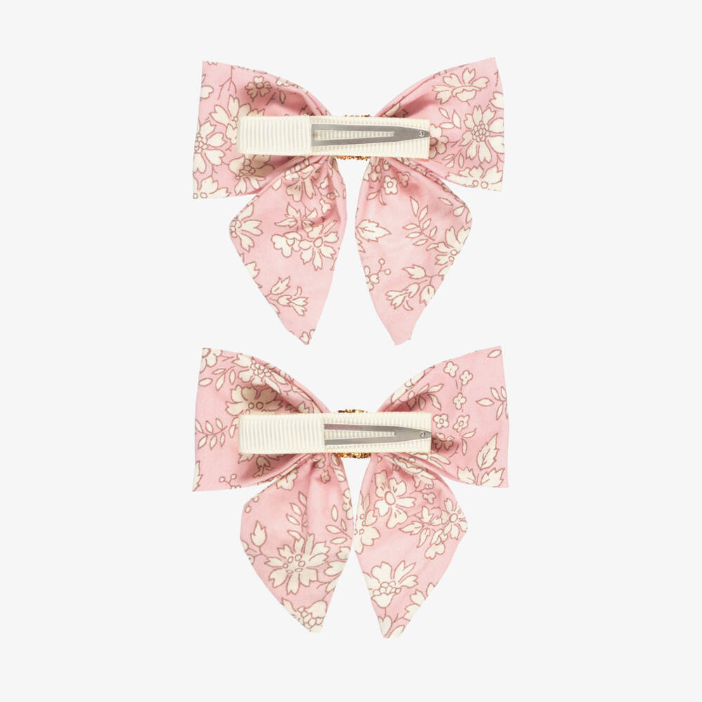 Milledeux-Girls Pink Liberty Fabric Bows (7cm) | Childrensalon