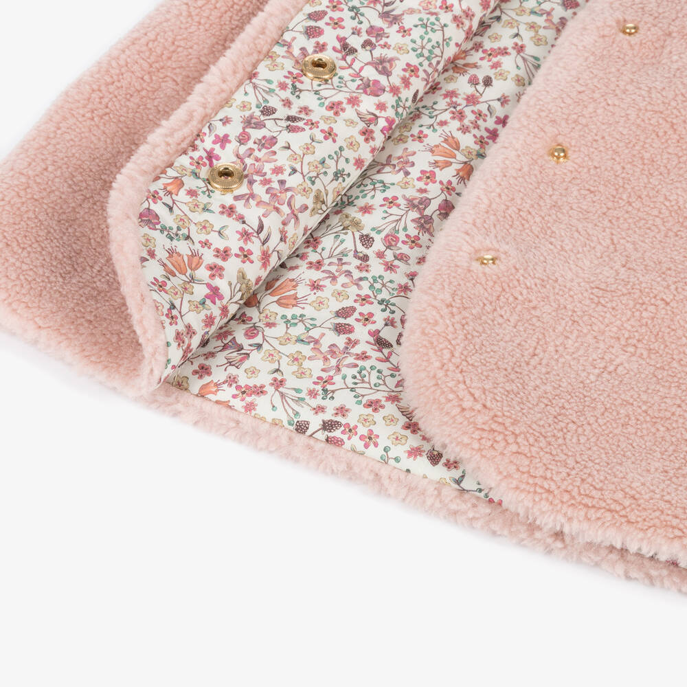 Milledeux-Girls Pink Reversible Fleece & Floral Gilet  | Childrensalon