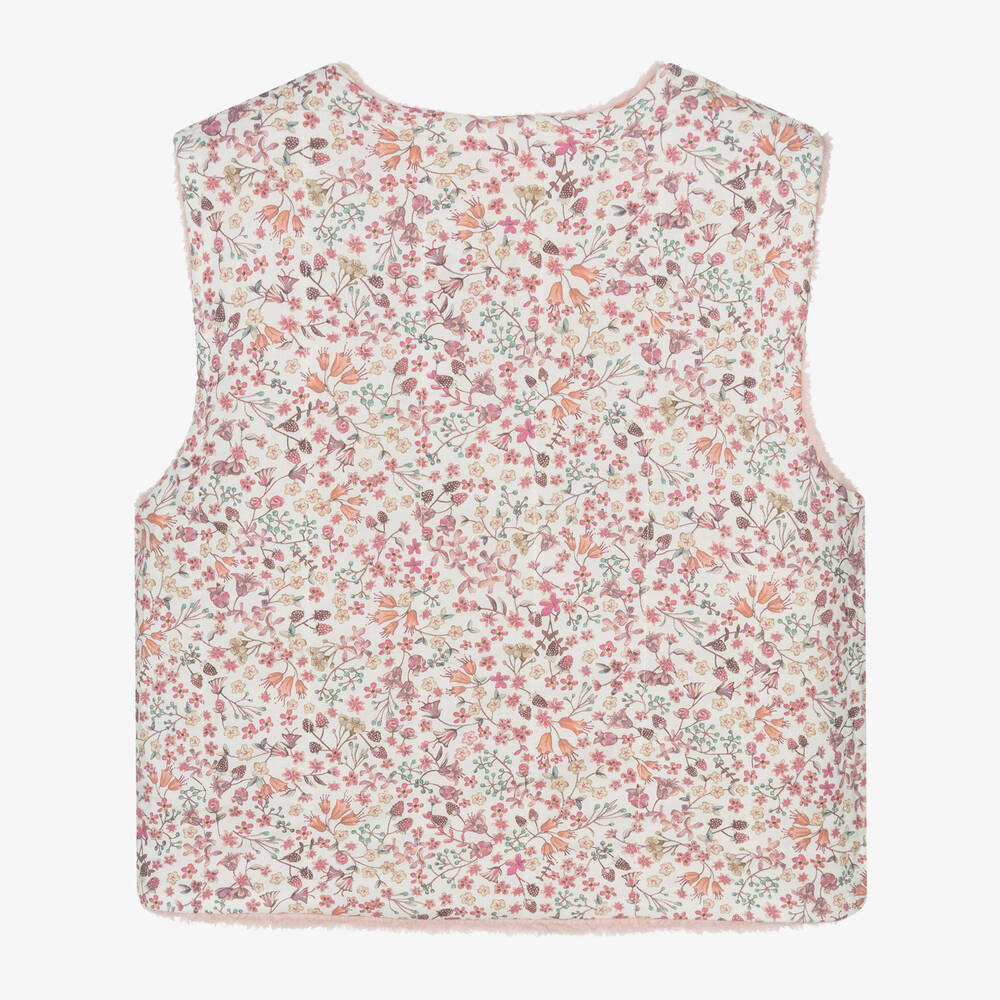 Milledeux-Girls Pink Reversible Fleece & Floral Gilet  | Childrensalon