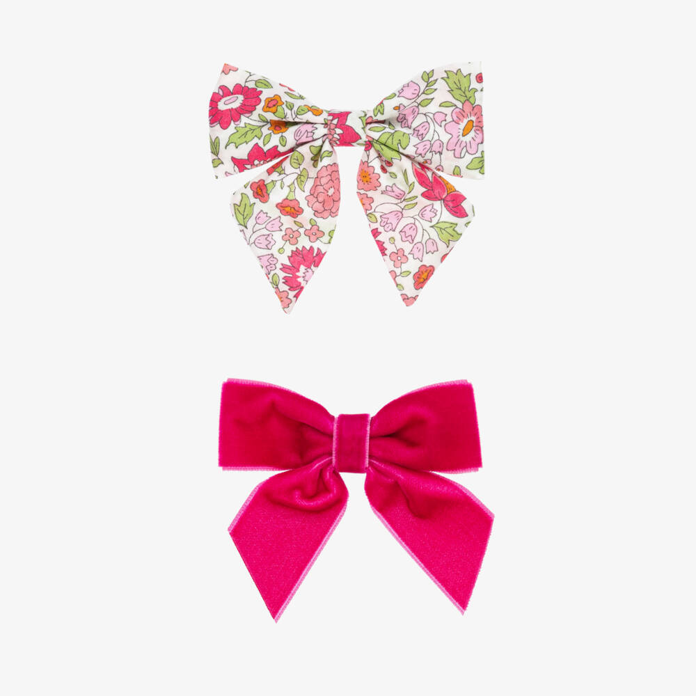 Milledeux-Girls Pink Velvet & Liberty Fabric Hair Clips (2 Pack) | Childrensalon
