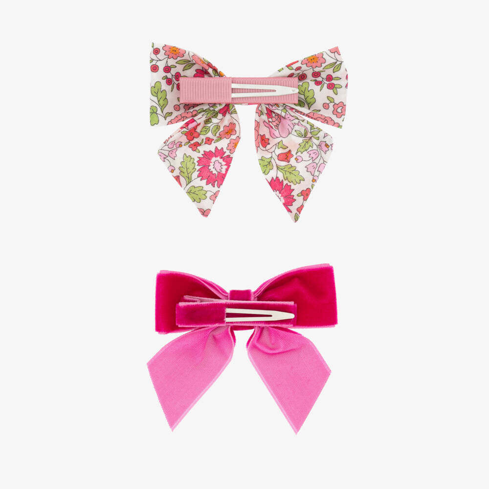 Milledeux-Girls Pink Velvet & Liberty Fabric Hair Clips (2 Pack) | Childrensalon