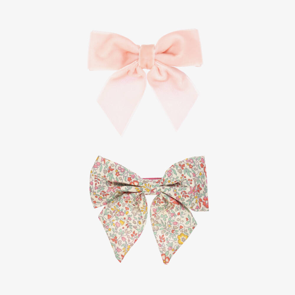 Milledeuх-Girls Pink Velvet & Liberty Fabric Hair Clips (2 Pack) | Childrensalon