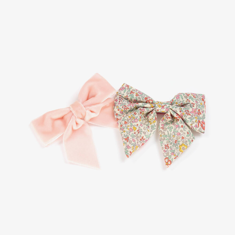 Milledeuх-Girls Pink Velvet & Liberty Fabric Hair Clips (2 Pack) | Childrensalon