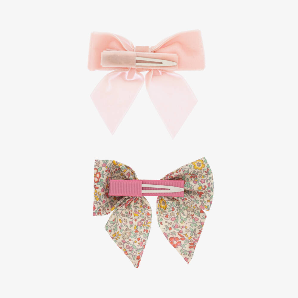 Milledeuх-Girls Pink Velvet & Liberty Fabric Hair Clips (2 Pack) | Childrensalon