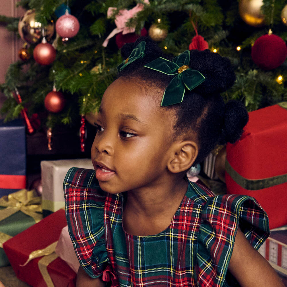 Milledeux-Girls Red & Green Velvet Bow Hair Clips (2 Pack) | Childrensalon