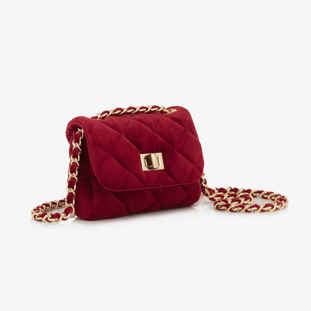 Milledeux-Girls Red Quilted Velvet Bag (12cm) | Childrensalon