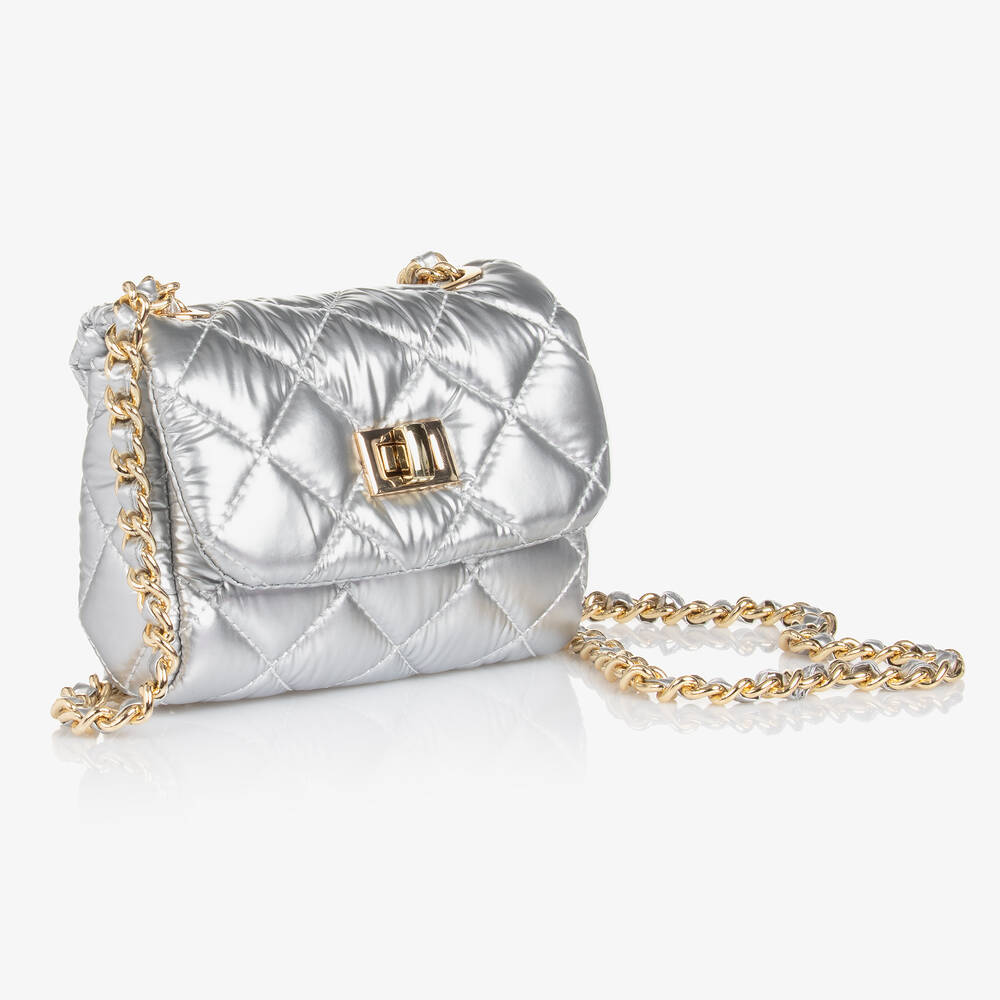 Milledeux-Girls Silver Quilted Shoulder Bag (13cm) | Childrensalon
