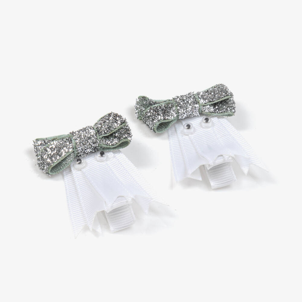 Milledeux-Girls White & Silver Ghost Hair Clips (2 Pack) | Childrensalon