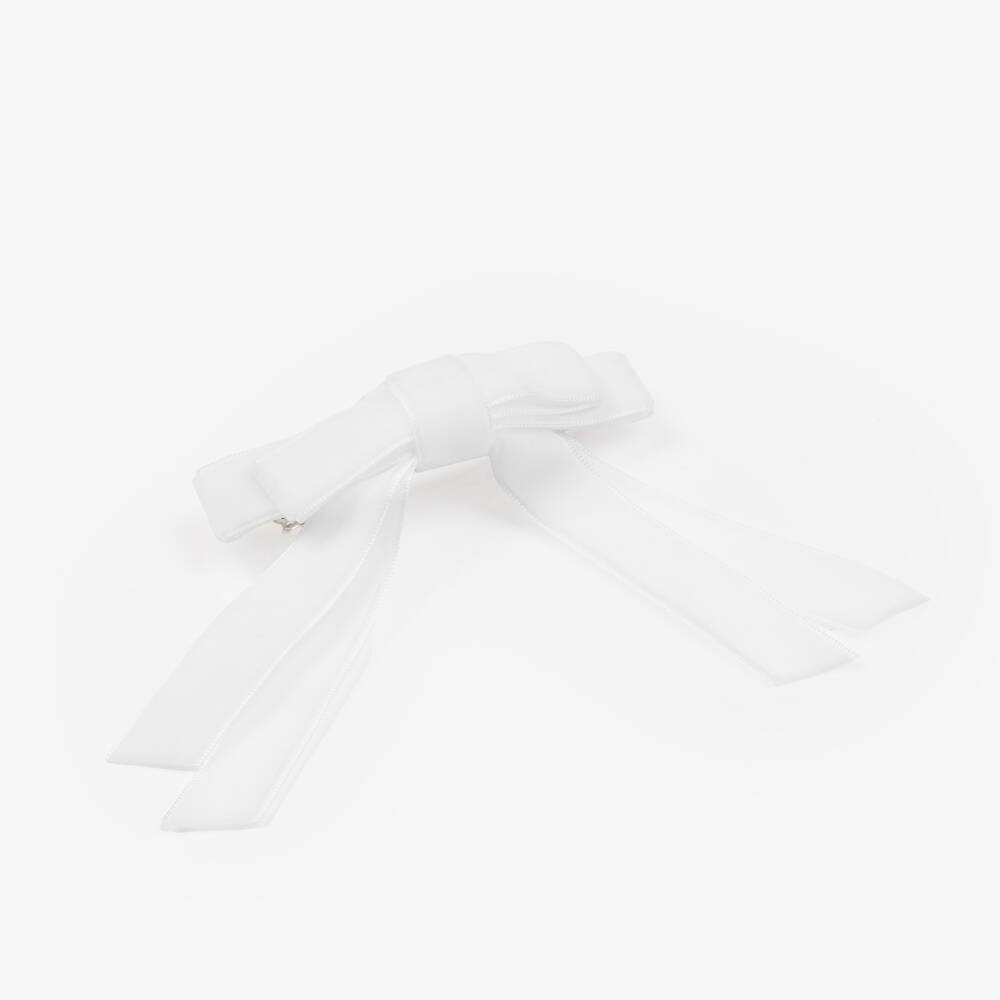 Milledeux-Girls White Velvet Bow Hair Clip (10cm) | Childrensalon