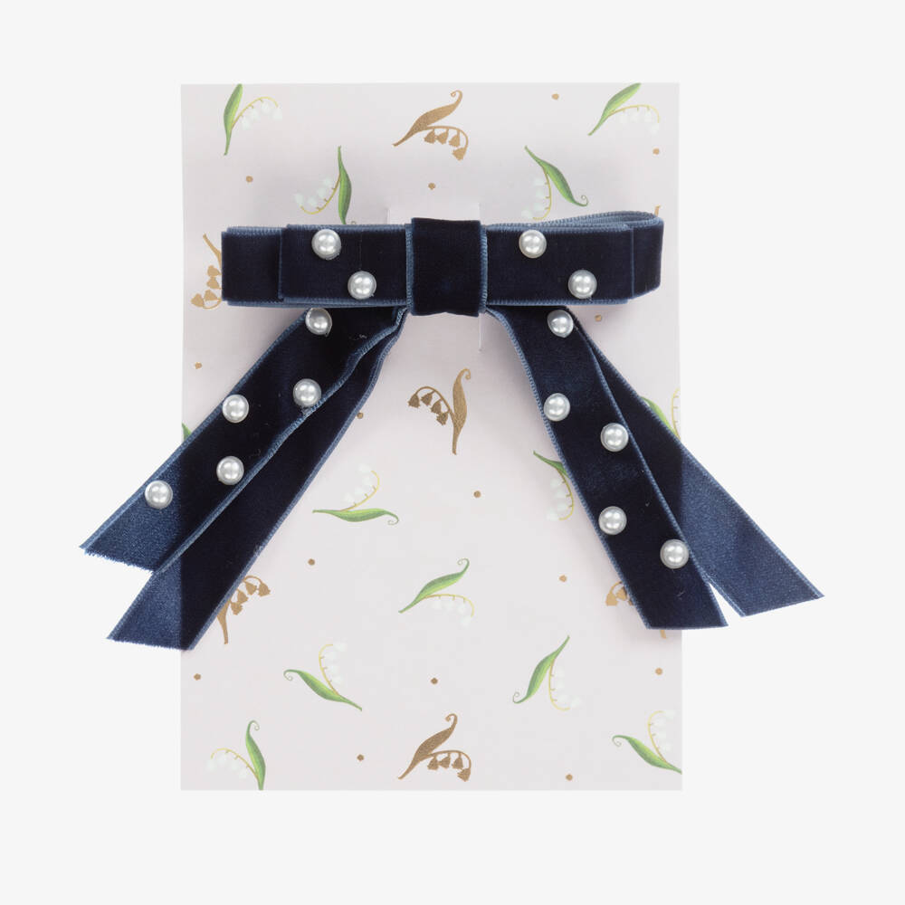 Milledeux-Navy Blue Velvet Bow Hair Clip (10cm) | Childrensalon