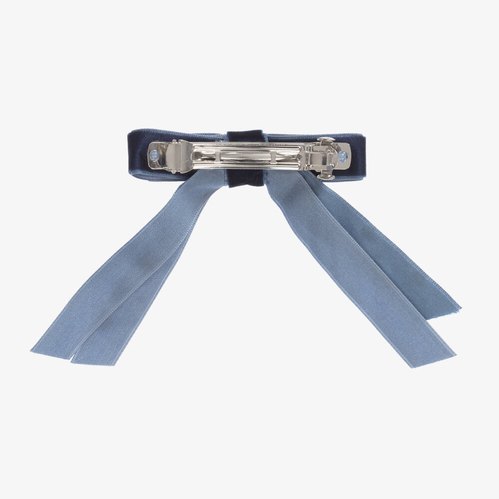 Milledeux-Navy Blue Velvet Bow Hair Clip (10cm) | Childrensalon