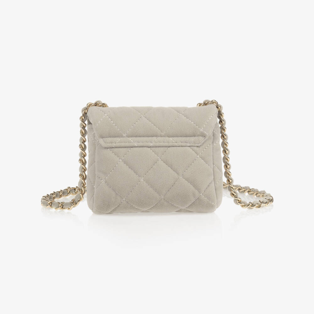 Milledeux-Taupe Grey Velvet Quilted Bag (12cm) | Childrensalon