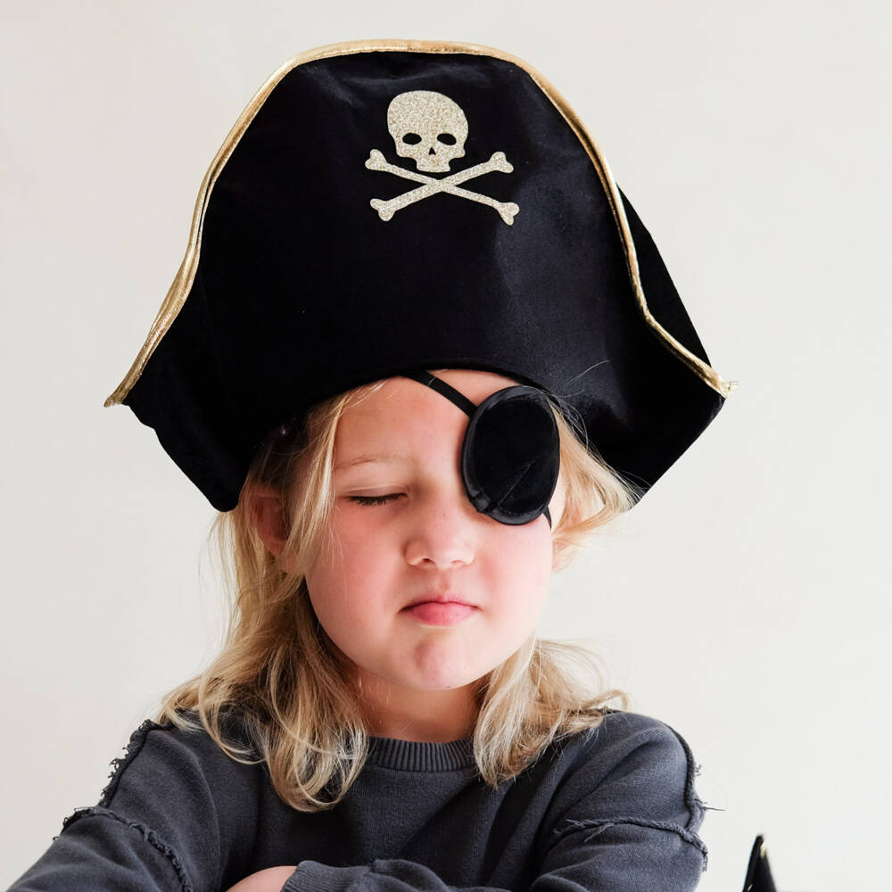 Mimi & Lula-Black Velvet Pirate Hat & Eye Patch Costume Set | Childrensalon