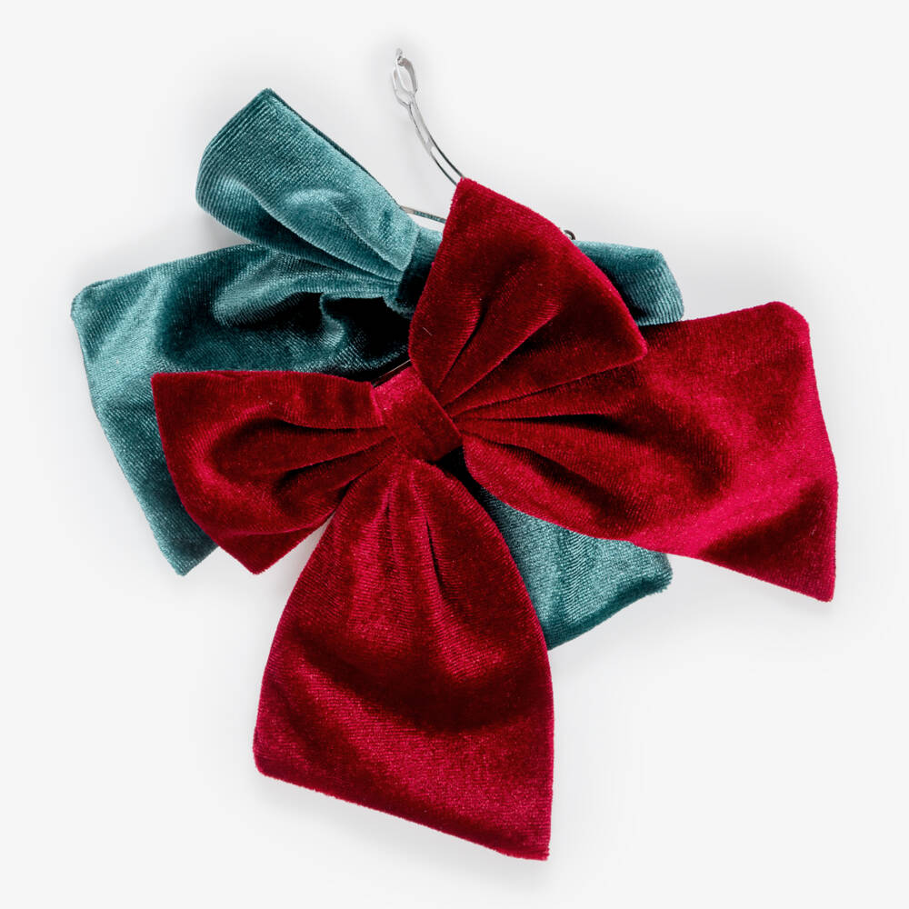 Mimi & Lula-Burgundy & Teal Velvet Bow Hair Clips (2 pack) | Childrensalon