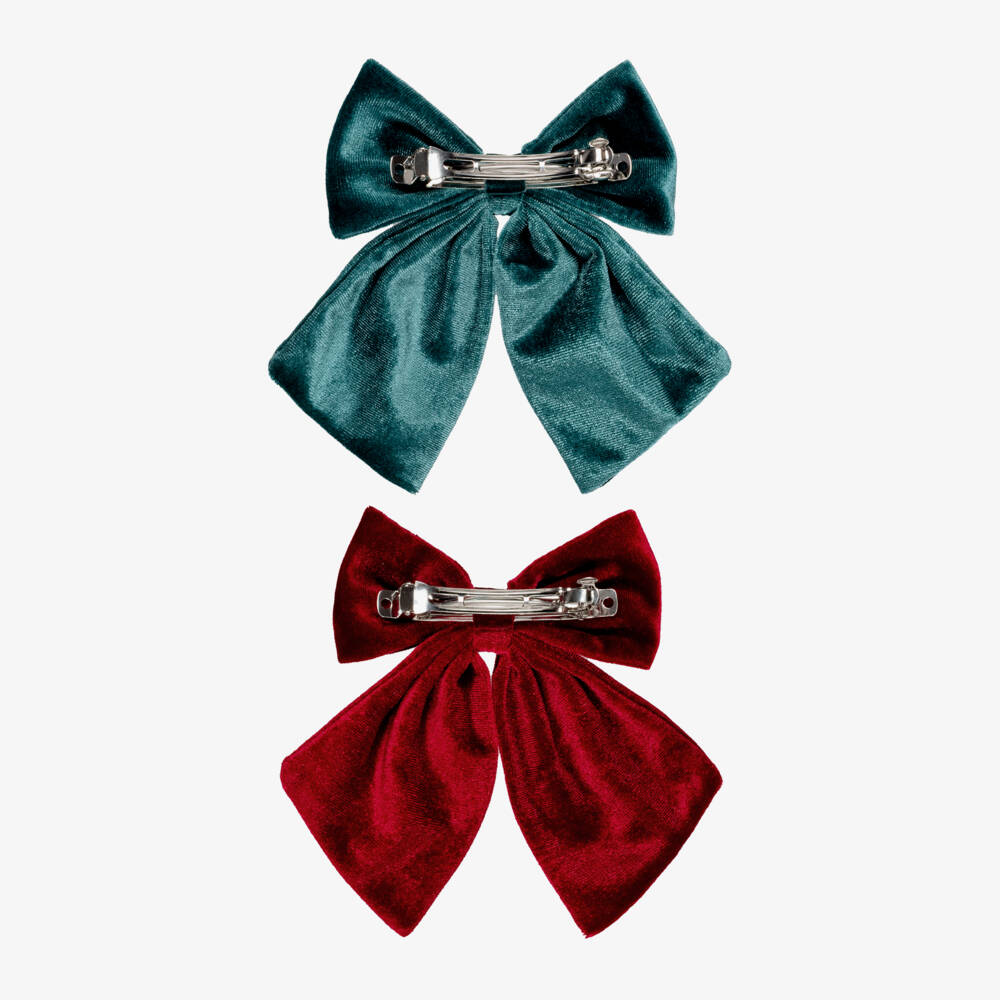 Mimi & Lula-Burgundy & Teal Velvet Bow Hair Clips (2 pack) | Childrensalon