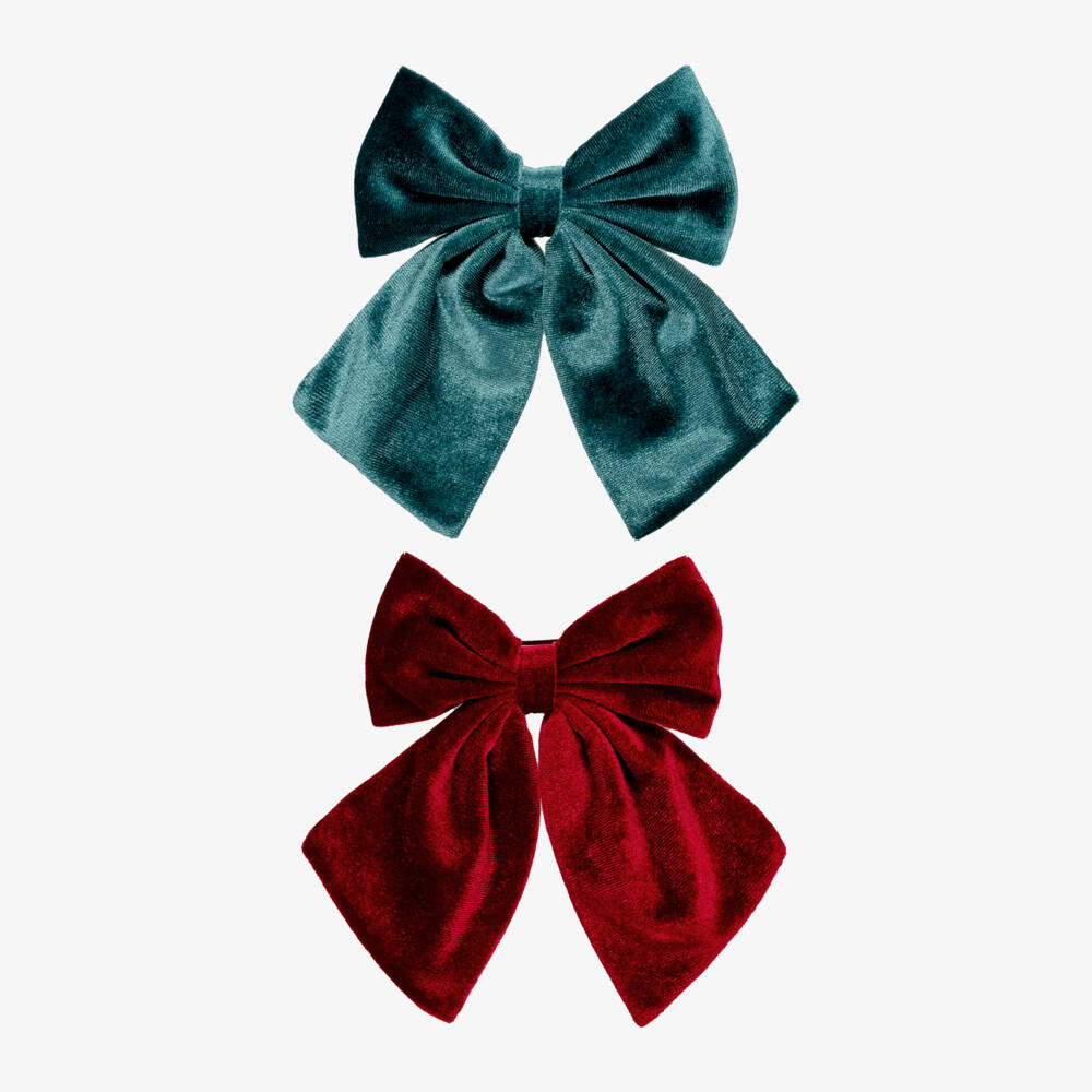 Mimi & Lula-Burgundy & Teal Velvet Bow Hair Clips (2 pack) | Childrensalon