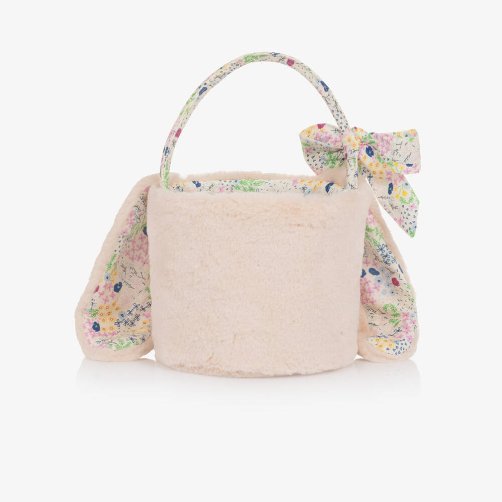 Mimi & Lula-Girls Beige Faux Fur Bunny Basket Bag (17cm) | Childrensalon