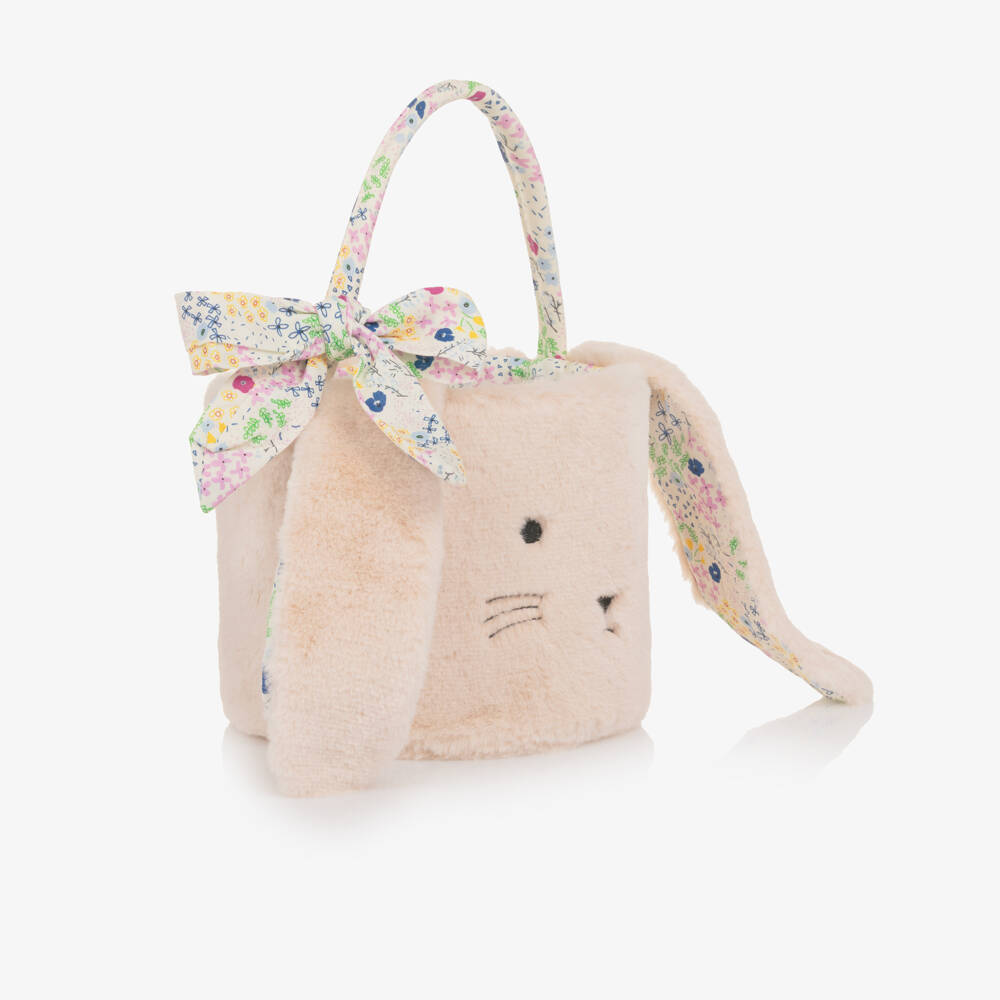 Mimi & Lula-Girls Beige Faux Fur Bunny Basket Bag (17cm) | Childrensalon