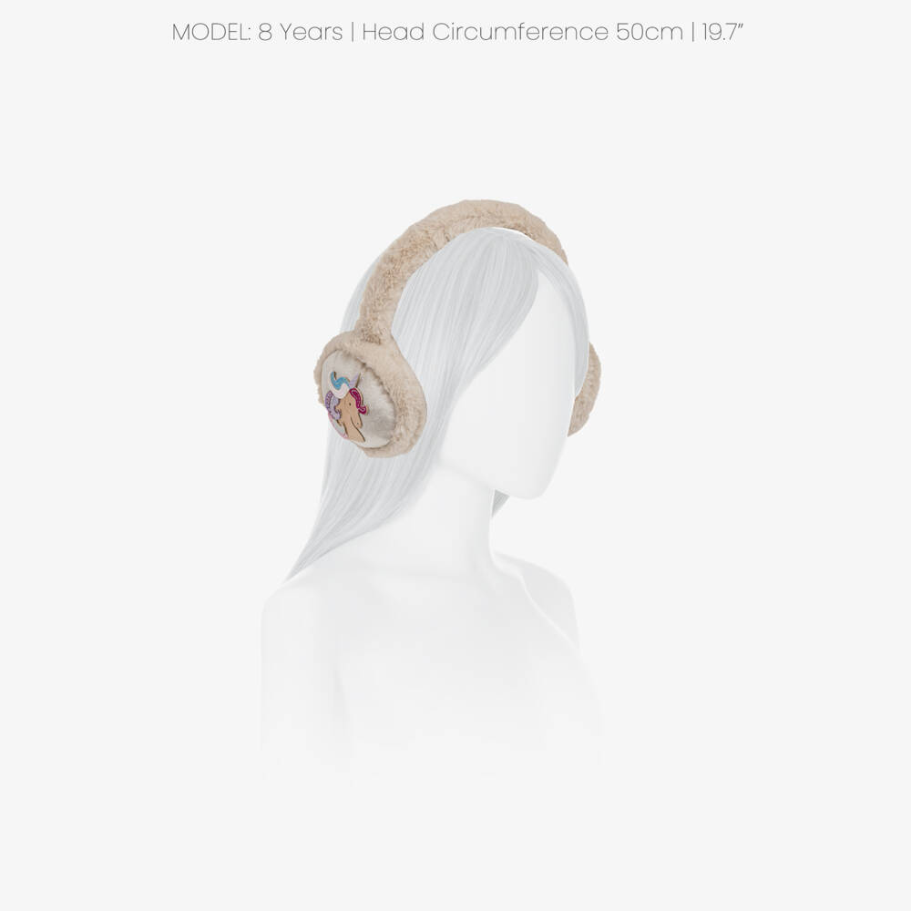 Mimi & Lula-Girls Beige Faux Fur Earmuffs with Unicorns | Childrensalon
