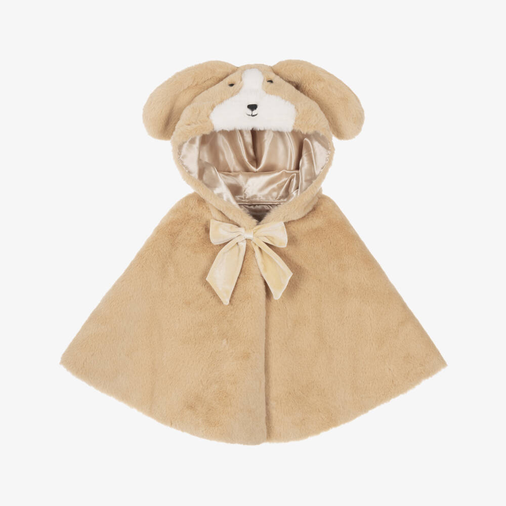 Mimi & Lula-Girls Beige Faux Fur Puppy Cape | Childrensalon