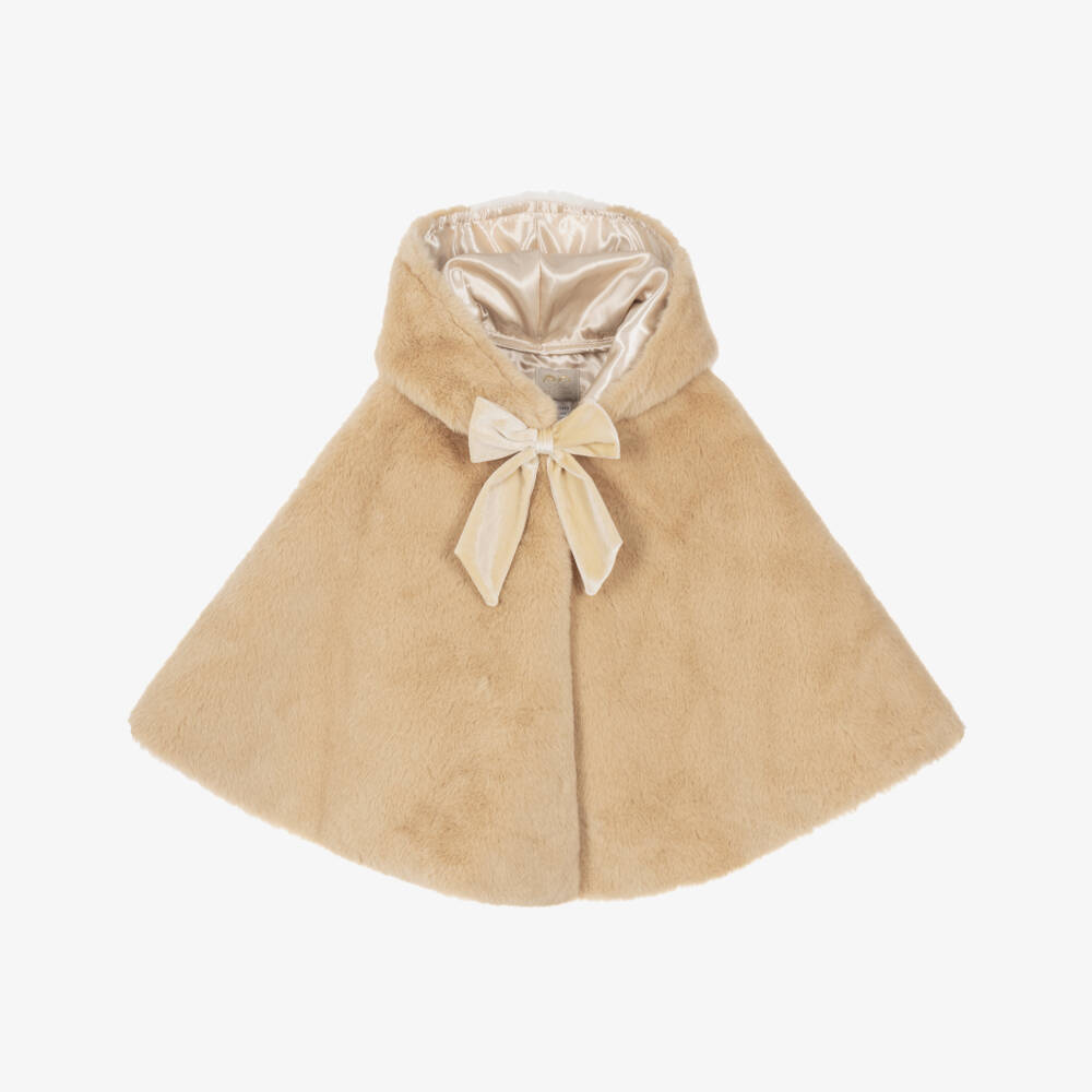 Mimi & Lula-Girls Beige Faux Fur Puppy Cape | Childrensalon