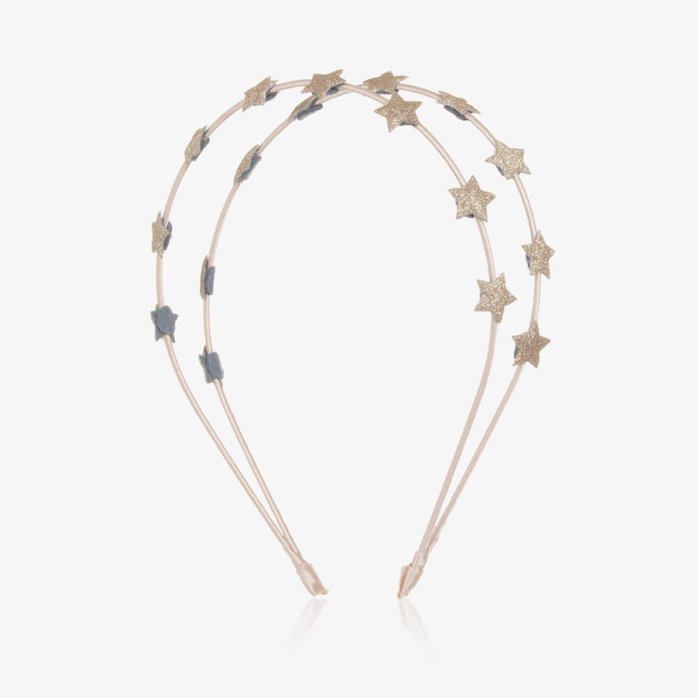 Mimi & Lula-Girls Beige & Gold Star Double Hairband | Childrensalon