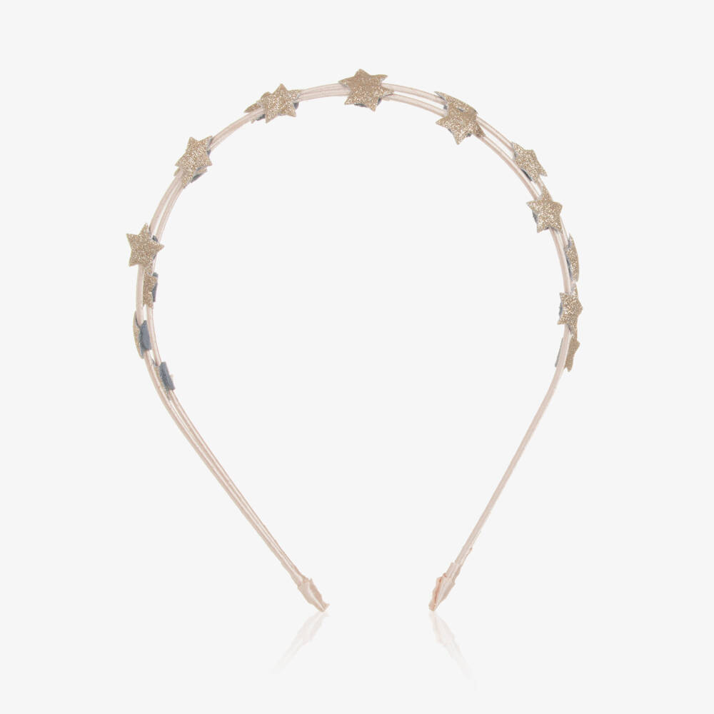 Mimi & Lula-Girls Beige & Gold Star Double Hairband | Childrensalon