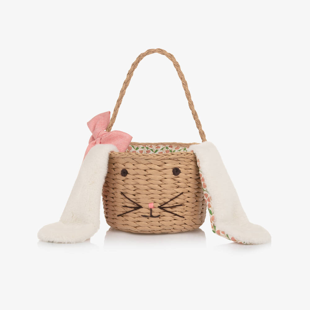 Mimi & Lula-Girls Beige Raffia Bunny Basket Bag (18cm) | Childrensalon