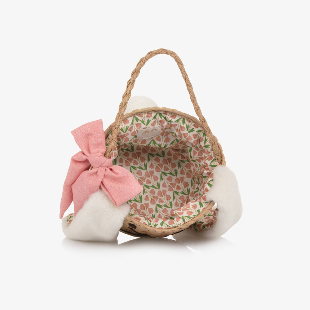 Mimi & Lula-Girls Beige Raffia Bunny Basket Bag (18cm) | Childrensalon