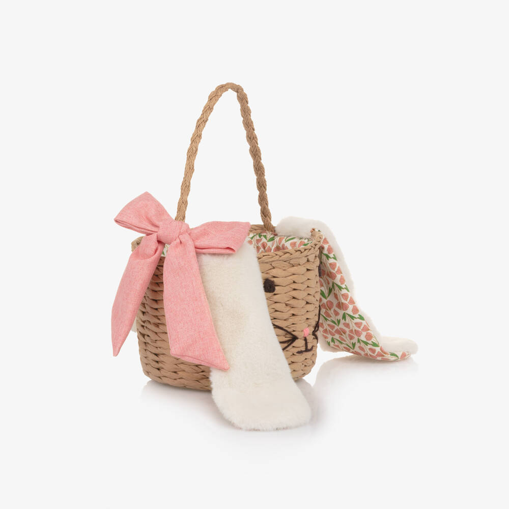 Mimi & Lula-Girls Beige Raffia Bunny Basket Bag (18cm) | Childrensalon