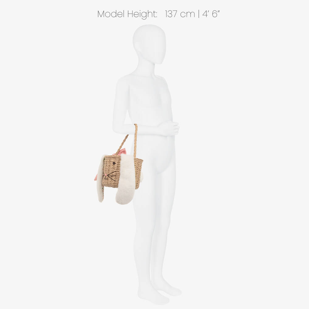 Mimi & Lula-Girls Beige Raffia Bunny Basket Bag (18cm) | Childrensalon