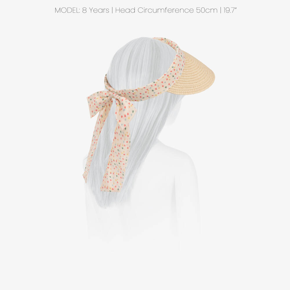 Mimi & Lula-Girls Beige Straw Visor with Heart Print Ribbon | Childrensalon
