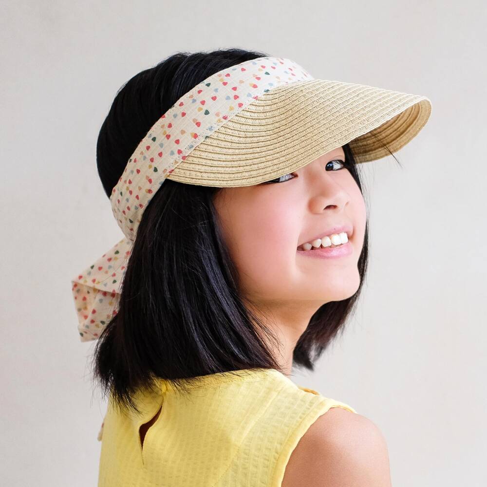 Mimi & Lula-Соломенный козырек бежевый с лентой с сердечками для девочек | Childrensalon
