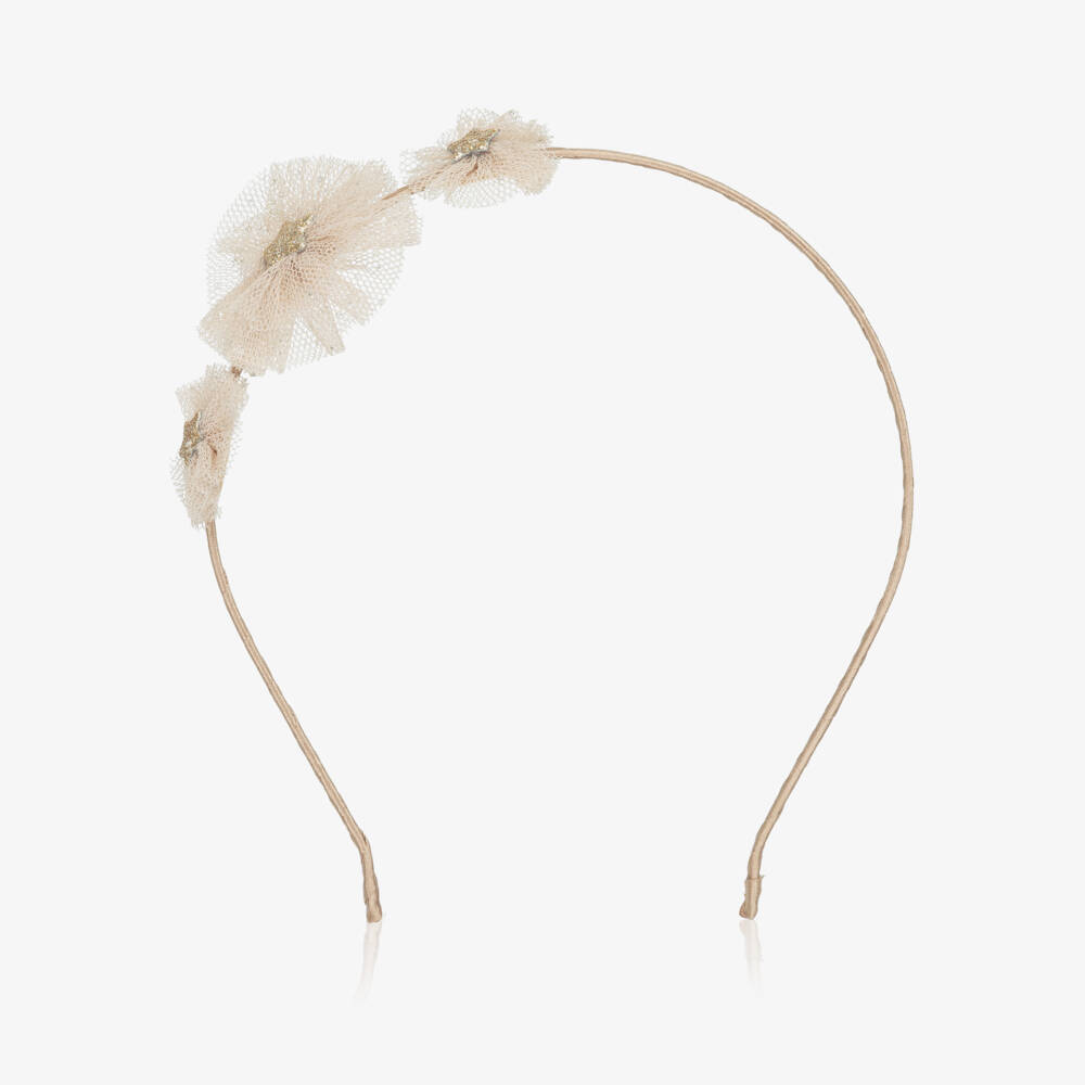 Mimi & Lula-Girls Beige Tulle & Gold Star Hairband | Childrensalon