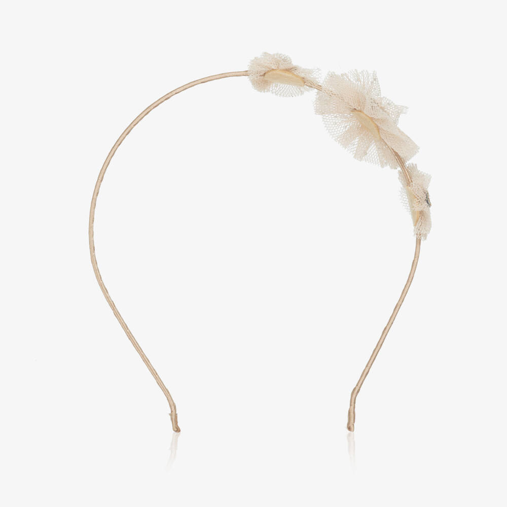Mimi & Lula-Girls Beige Tulle & Gold Star Hairband | Childrensalon
