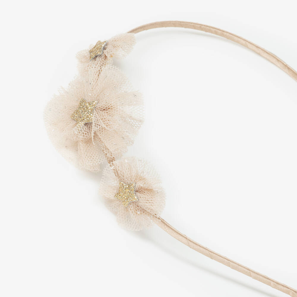 Mimi & Lula-Girls Beige Tulle & Gold Star Hairband | Childrensalon