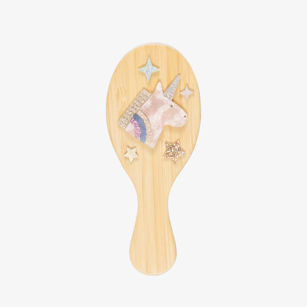Mimi & Lula-Girls Beige Unicorn Design Wooden Hair Brush | Childrensalon