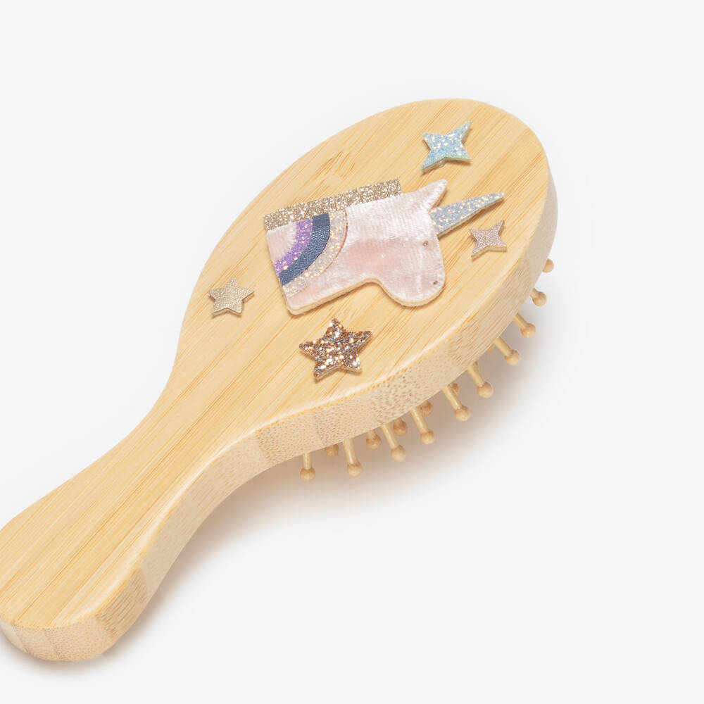 Mimi & Lula-Girls Beige Unicorn Design Wooden Hair Brush | Childrensalon
