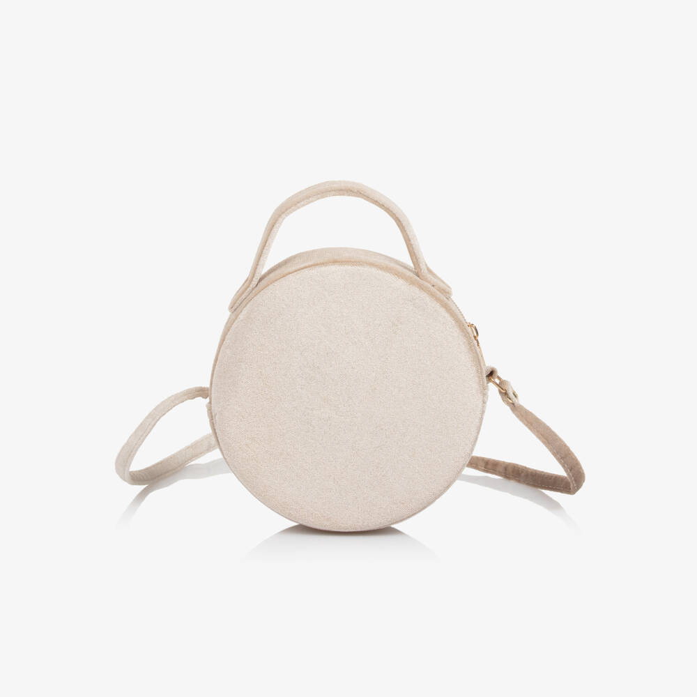 Mimi & Lula-Сумка бежевая из бархата с разноцветными сердечками для девочек (15см) | Childrensalon