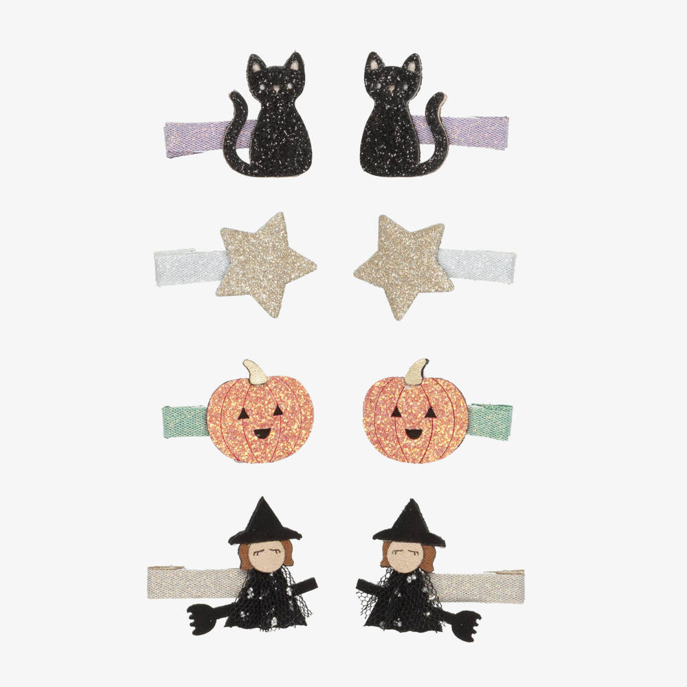 Mimi & Lula-Girls Black Orange & Silver Halloween Mini Hair Clips (8 Pack) | Childrensalon
